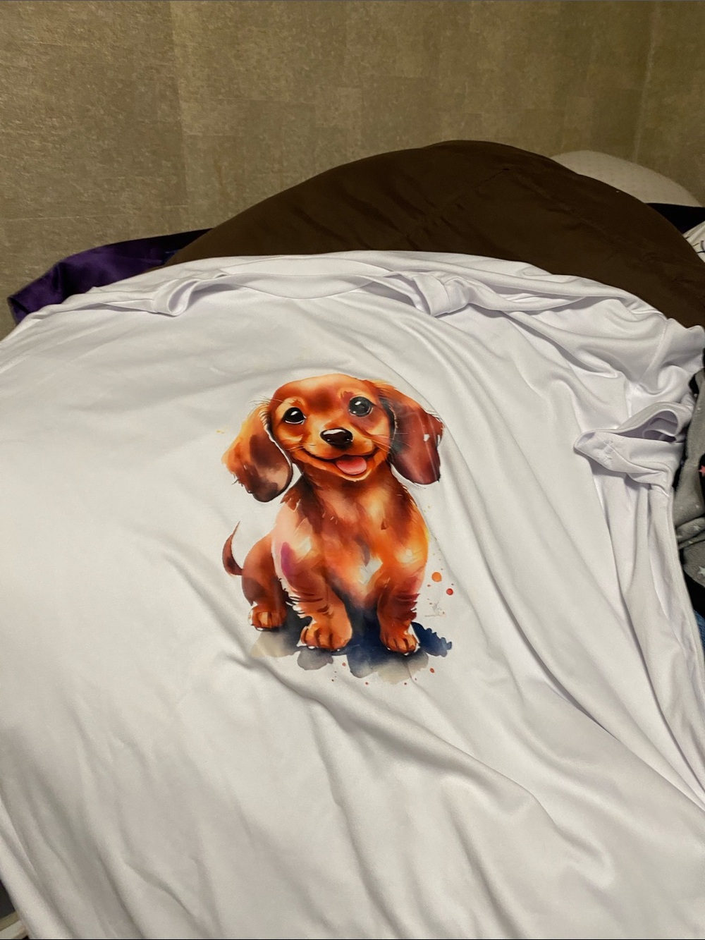 Cute Brown Dachshund Graphic Pet T-Shirt - White